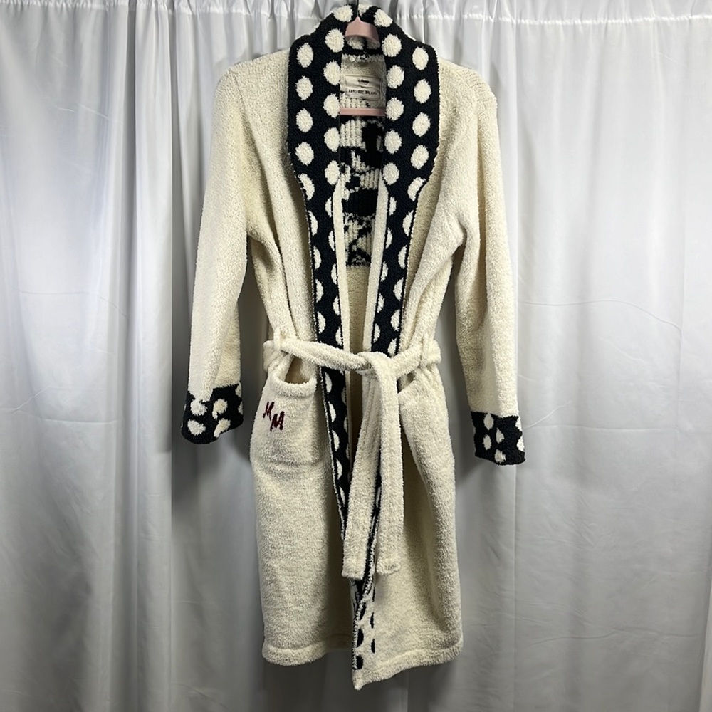 Barefoot Dreams x Disney Minnie Mouse Kids White/Gray Polka Dot Robe, Sz. 12-14
